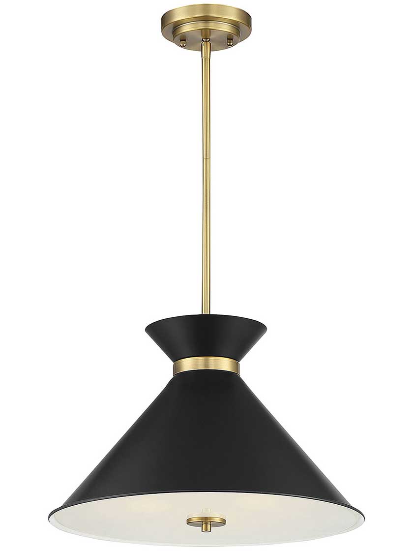Lamar 3 Light Pendant in Black with Warm Brass Accents.